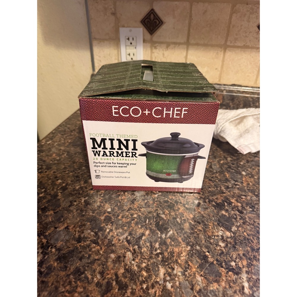 Eco+Chef Football Mini Warmer 20oz Slow Cooker Dip Pot Green Brown New